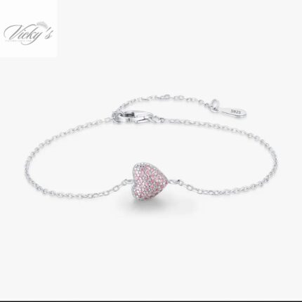 pulsera con corazón de circón rosa
